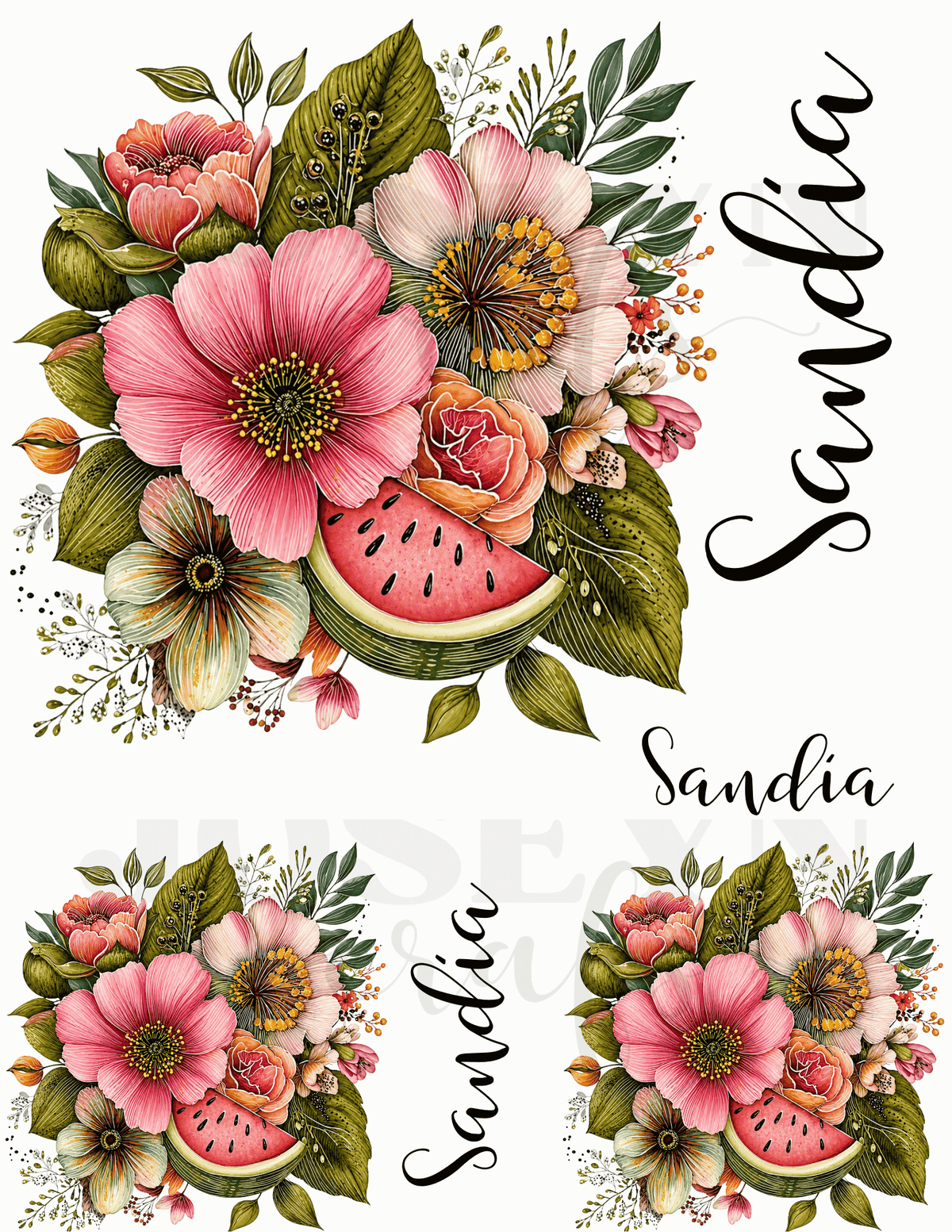 Calcomania Sandia y Flores en DTF