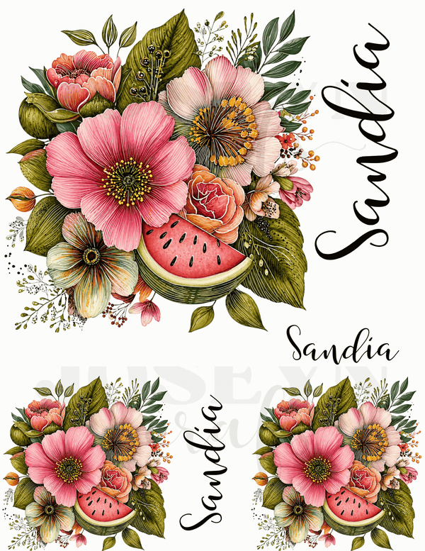Calcomania Sandia y Flores en DTF
