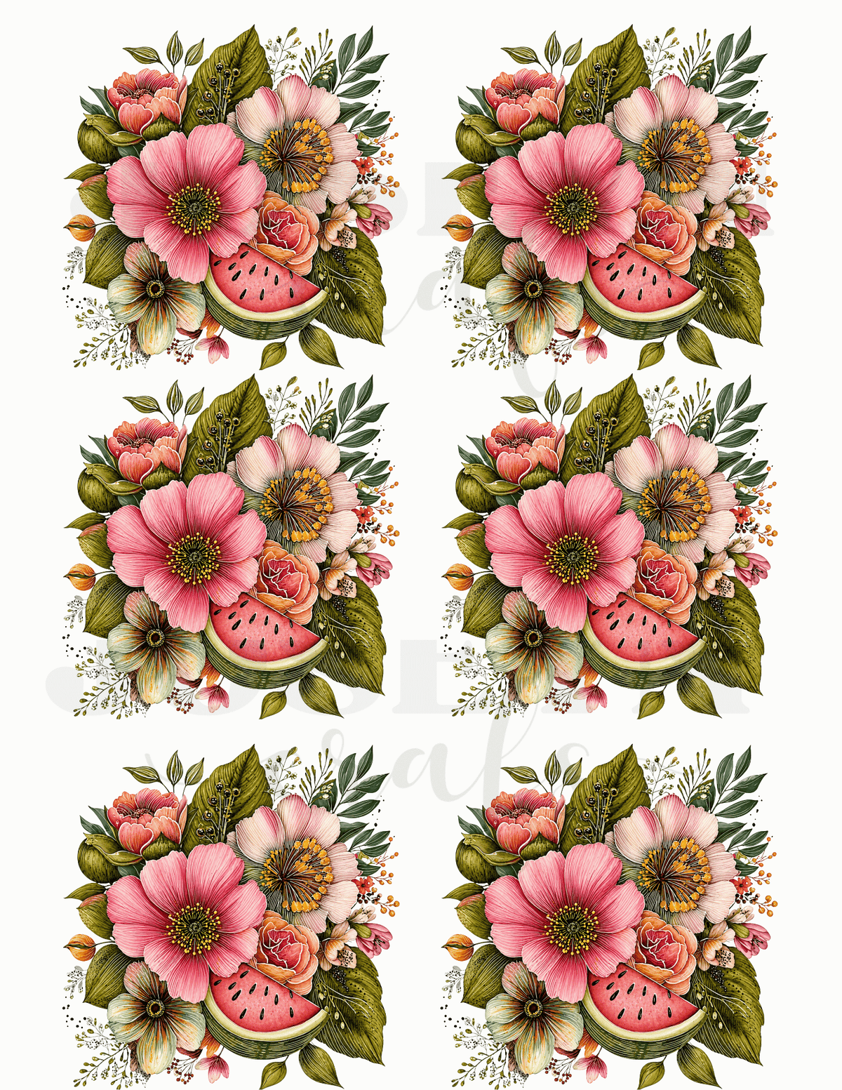 Calcomania Sandia y Flores en DTF
