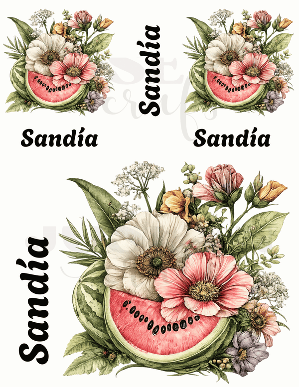 Calcomania Sandias y Flores 02 en DTF