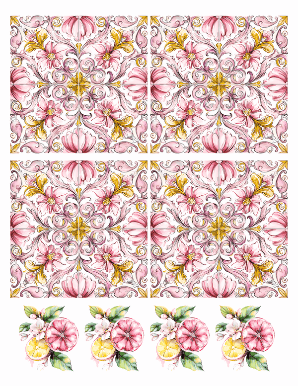 Calcomania al Agua Floral Rosa