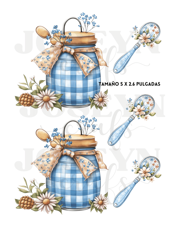 Calcomania al Agua Tarris azules y Cafetera