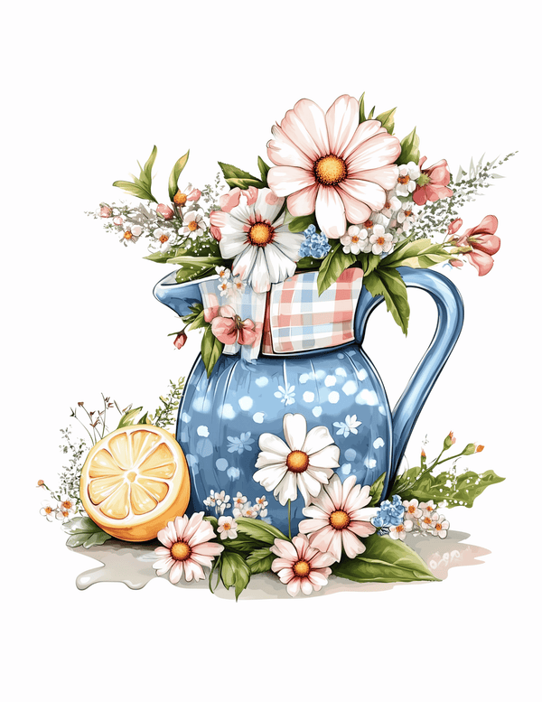 Calcomanias al agua Jarrones con Flores Azul