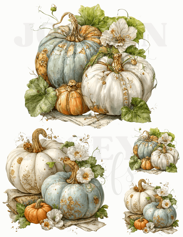 CALCOMANIA CALABAZAS AZUL -BLANCA
