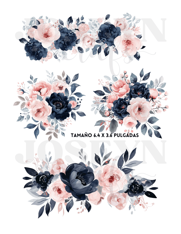 Calcomanias Flores Azul y Rosa al Agua