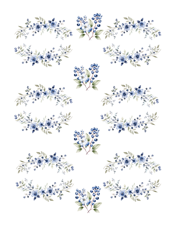 Calcomanias al agua Coronas azules y Flores