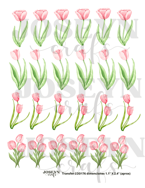 Calcomanía hidrotransferible – Tulipanes Rosa– Código176