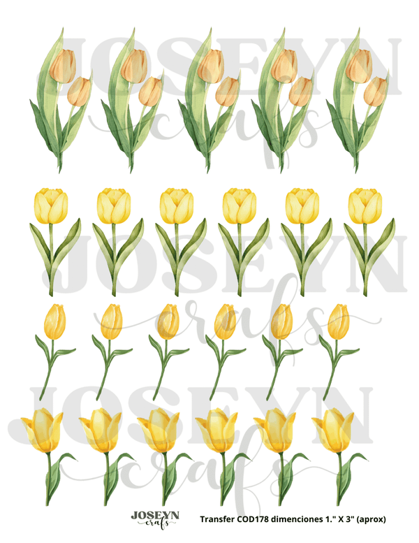 Calcomanía hidrotransferible – Tulipanes Amarillos Código178