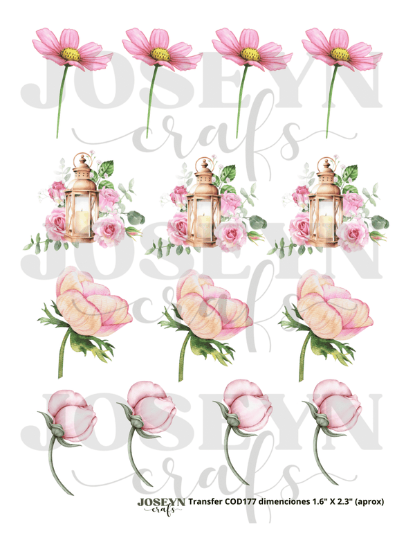 Calcomanía hidrotransferible – Flor y Linterna– Código177