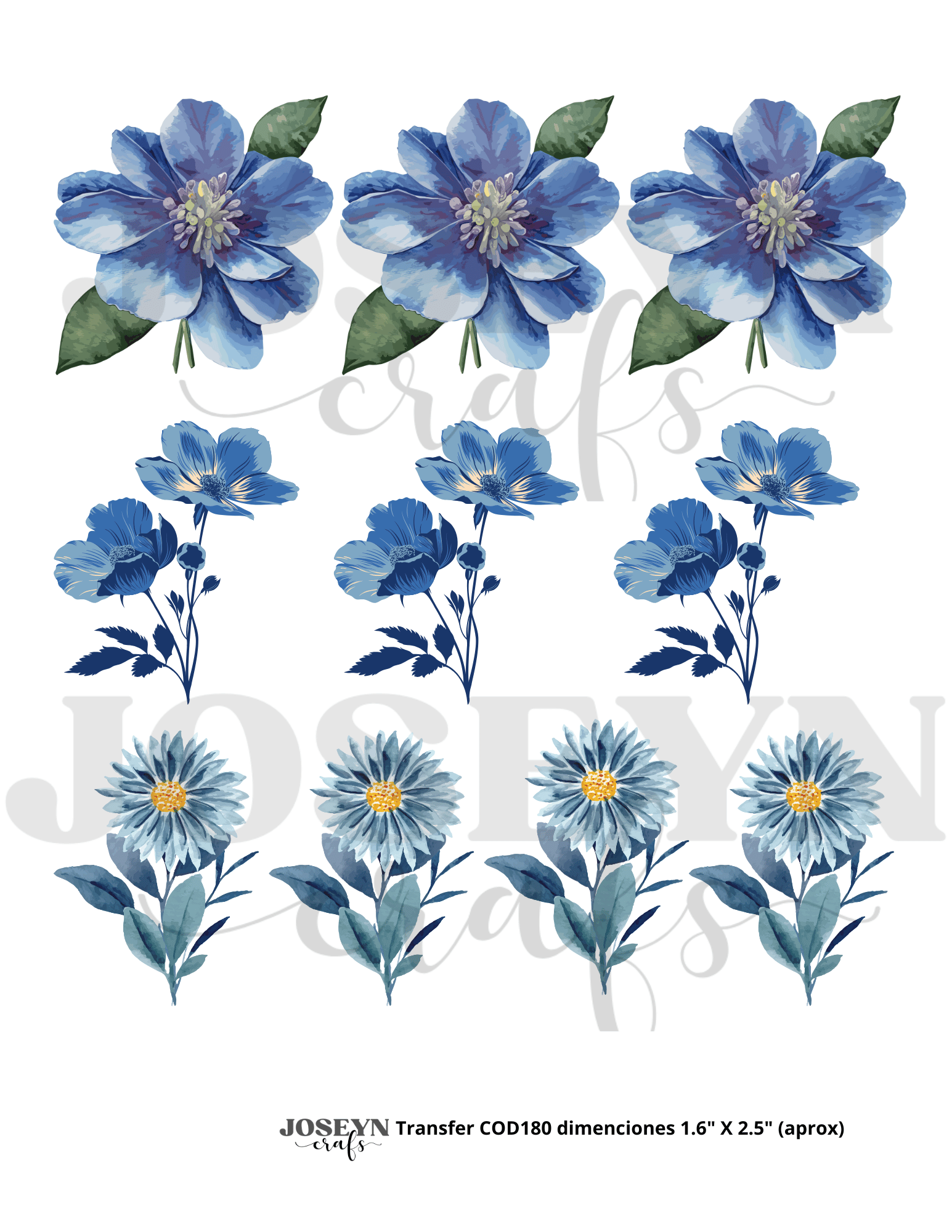 Calcomanía hidrotransferible – Flor Azul02– Código180 - Imagen 2