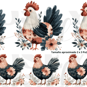 Calcomanias Gallos y Gallinas4 en UV-Dtf