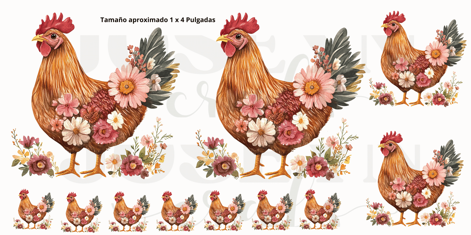 Calcomanias Gallinas y Gallos en UV-Dtf